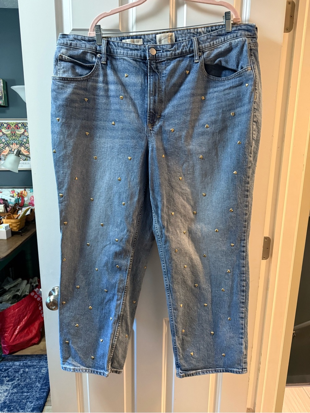 Universal Thread Blue Denim Ankle Jeans with Gold Studs